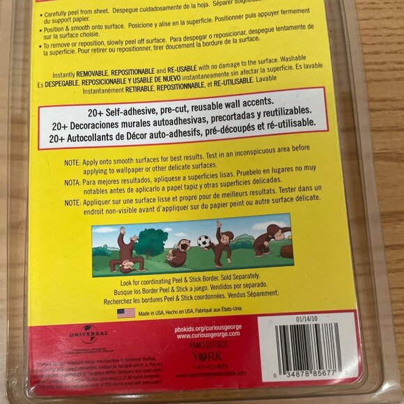 PBS Kids Curious George Peel and Stick Appliques Removable Reusable Wall Decals - Picture 7 of 7